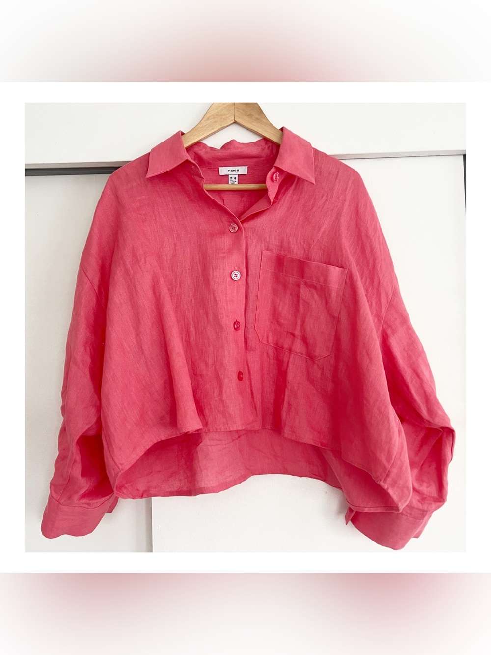 Reiss Coral Pink Boxy Button-Down Linen Shirt - Picture 6 of 9